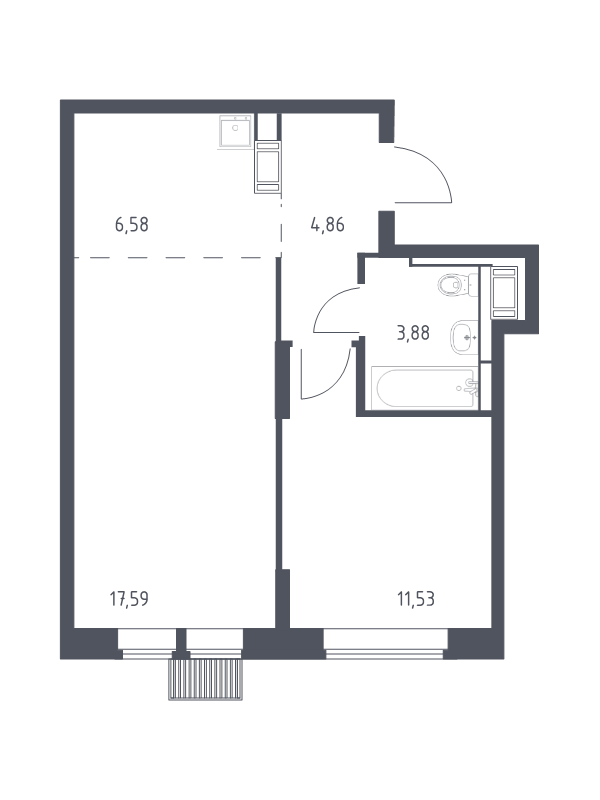 2 ккв (Евро) 44,4 м²