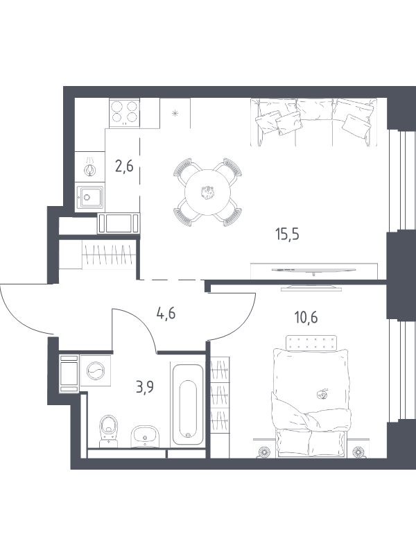 2 ккв (Евро) 36,7 м²
