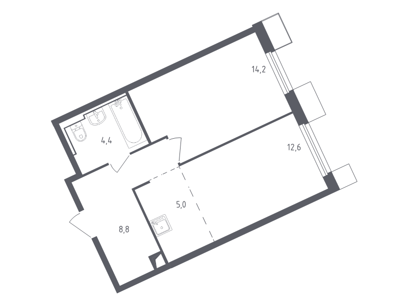 2 ккв (Евро) 44,9 м²