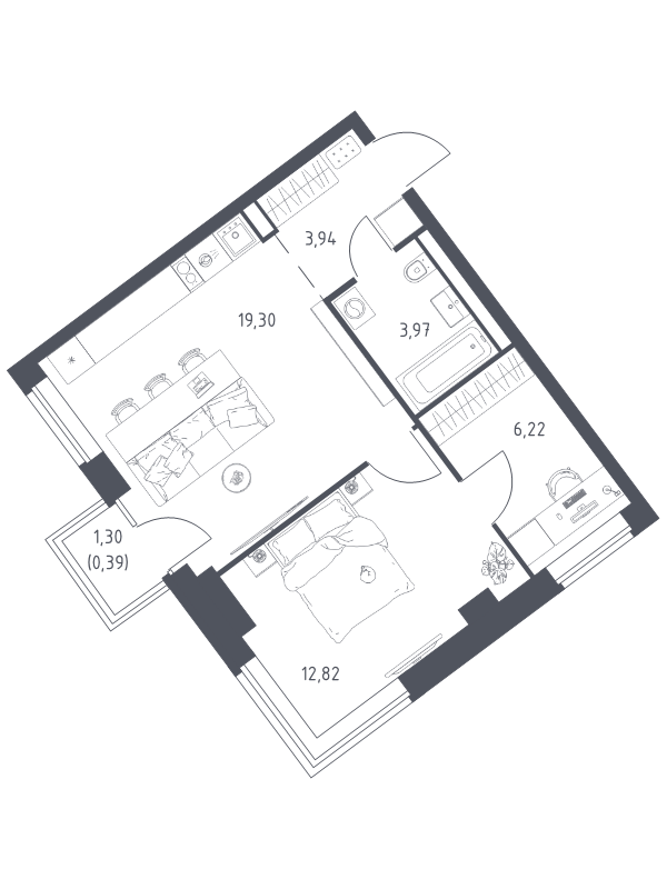 2 ккв (Евро) 46,6 м²