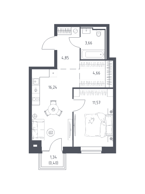 2 ккв (Евро) 41,4 м²