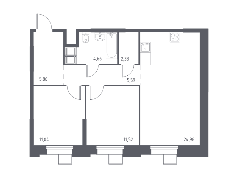 3 ккв (Евро) 66,1 м²
