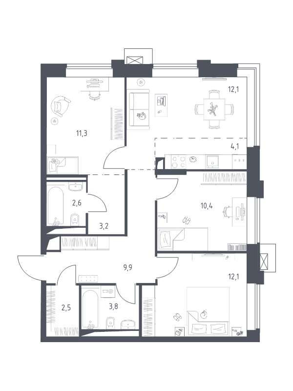 4 ккв (Евро) 71,9 м²