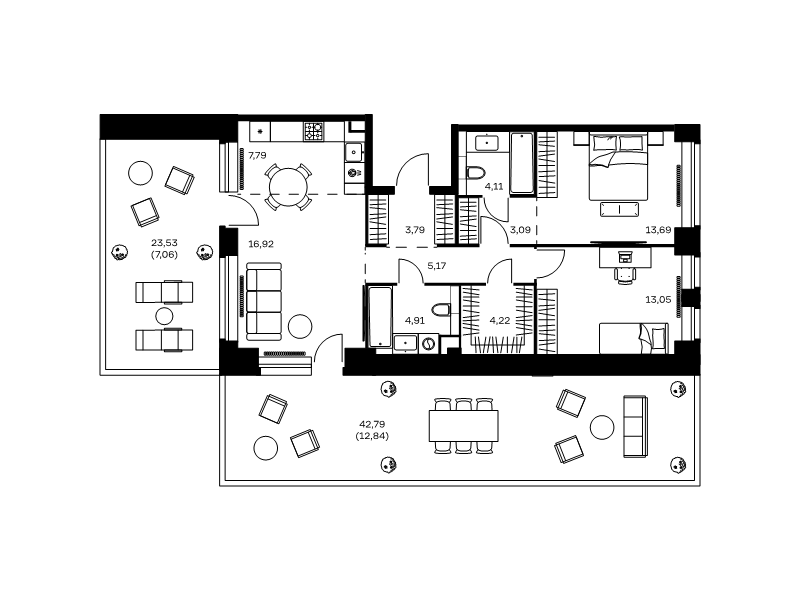 3 ккв (Евро) 96,6 м²