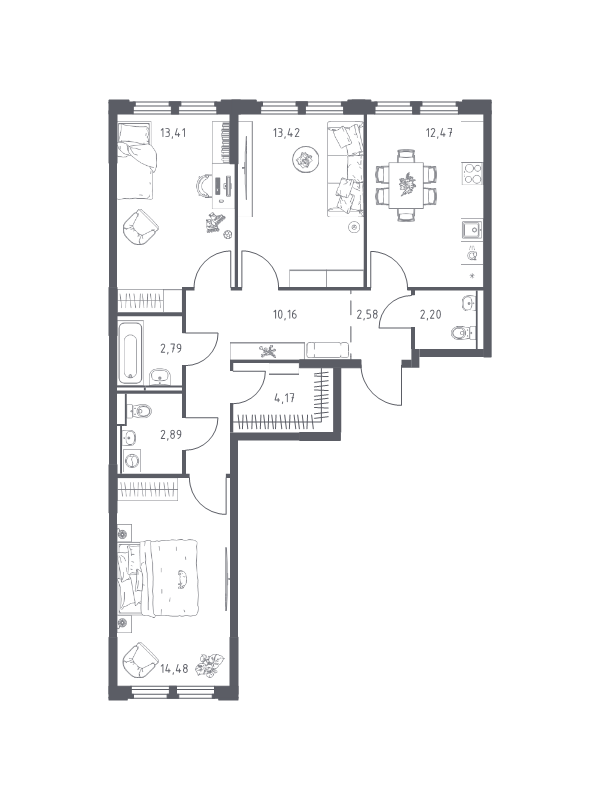3 ккв 78,6 м²