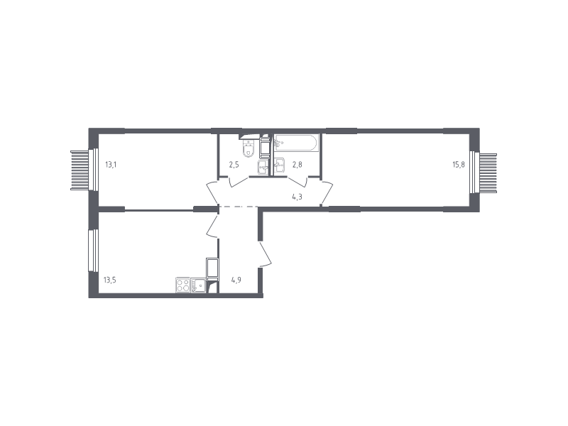 2 ккв 55,5 м²