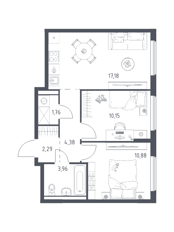 3 ккв (Евро) 50,6 м²