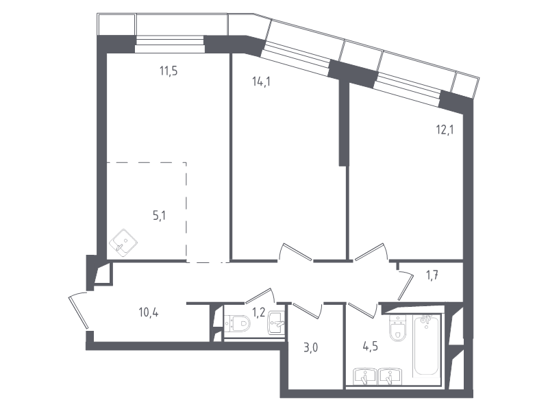 3 ккв (Евро) 64,1 м²