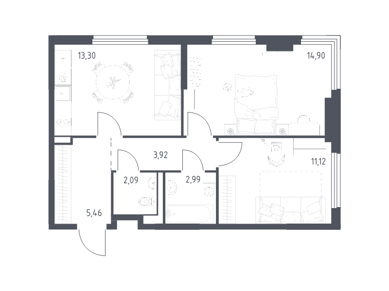 2 ккв 53,8 м²