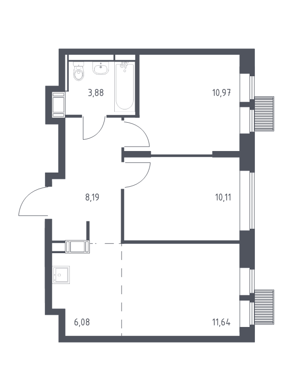 3 ккв (Евро) 50,9 м²