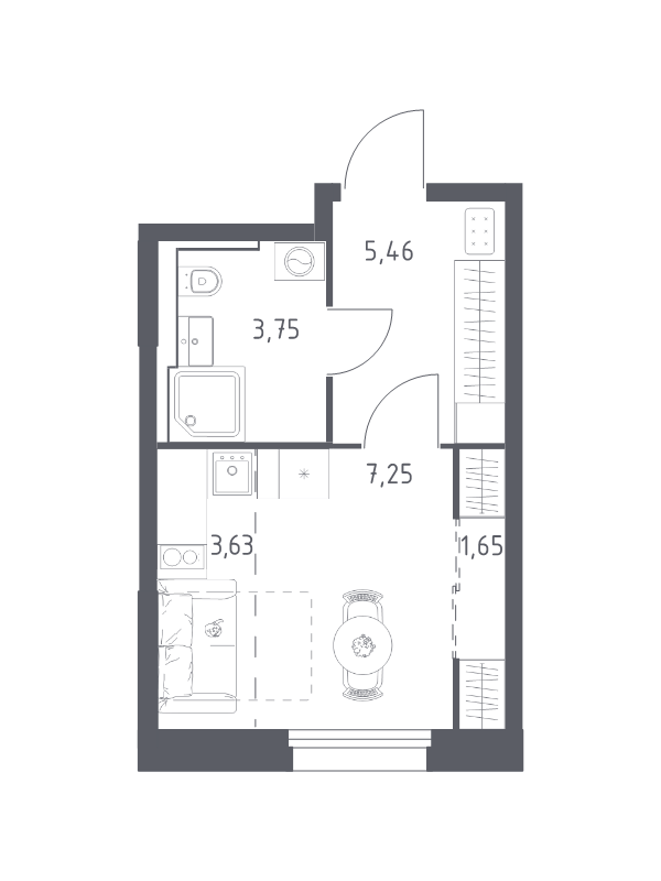 Студия 21,7 м²