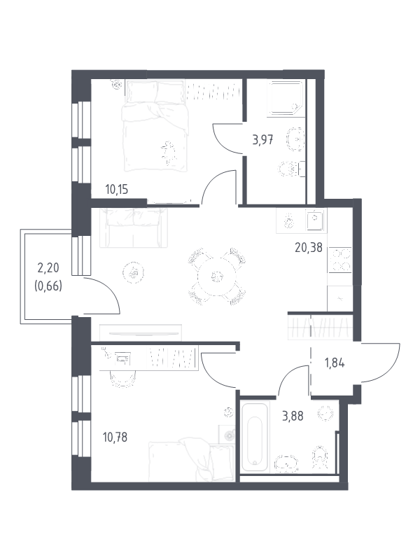 3 ккв (Евро) 51,7 м²