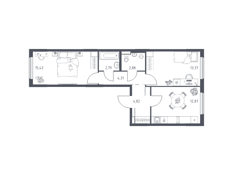 2 ккв 56,5 м²
