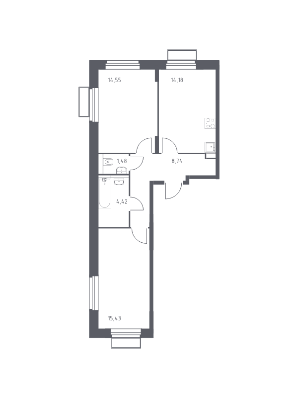 2 ккв 58,9 м²