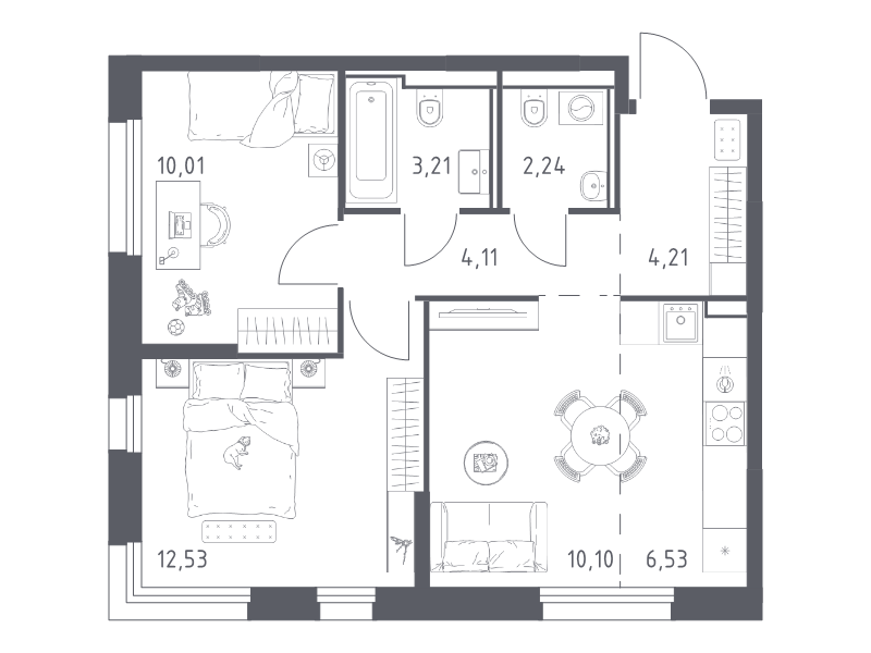 3 ккв (Евро) 52,9 м²