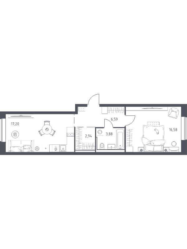 2 ккв (Евро) 47,2 м²