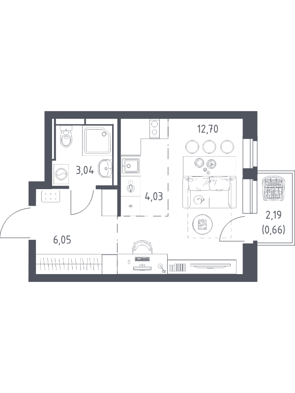Студия 26,5 м²