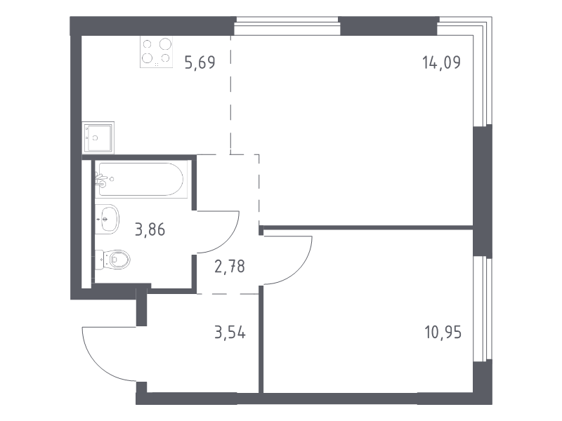 2 ккв (Евро) 40,9 м²