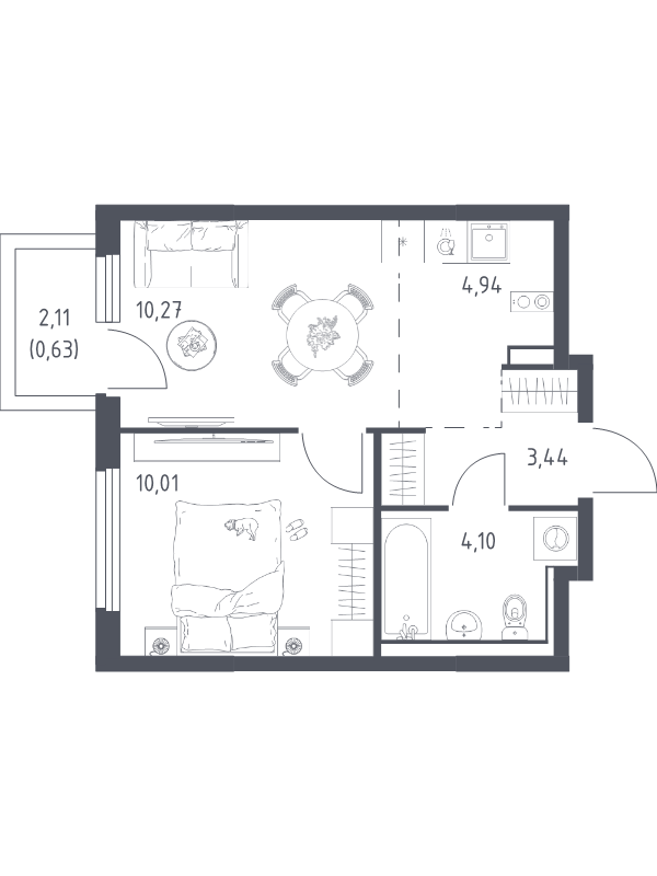 2 ккв (Евро) 33,4 м²