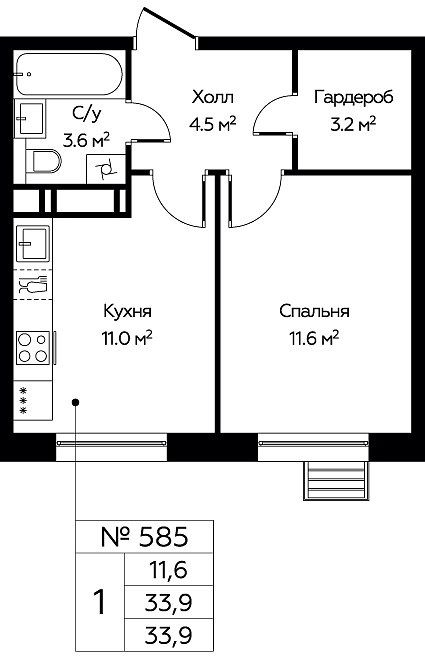 1 ккв 32,7 м²