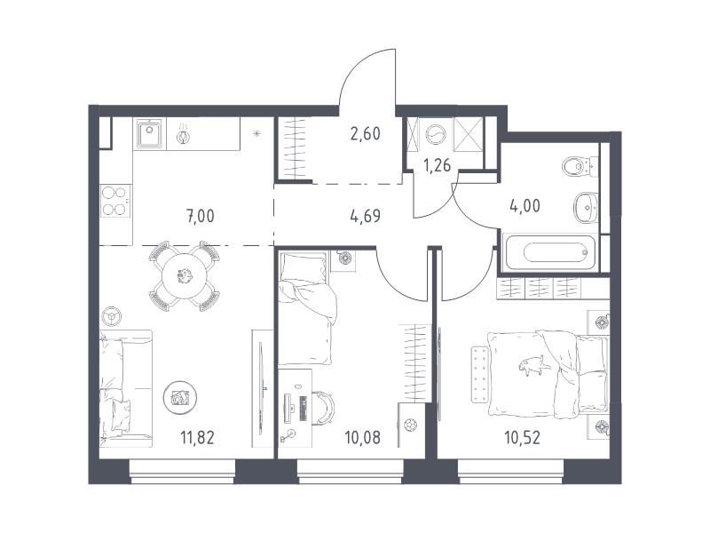 3 ккв (Евро) 52 м²