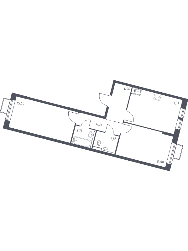 2 ккв 57,5 м²