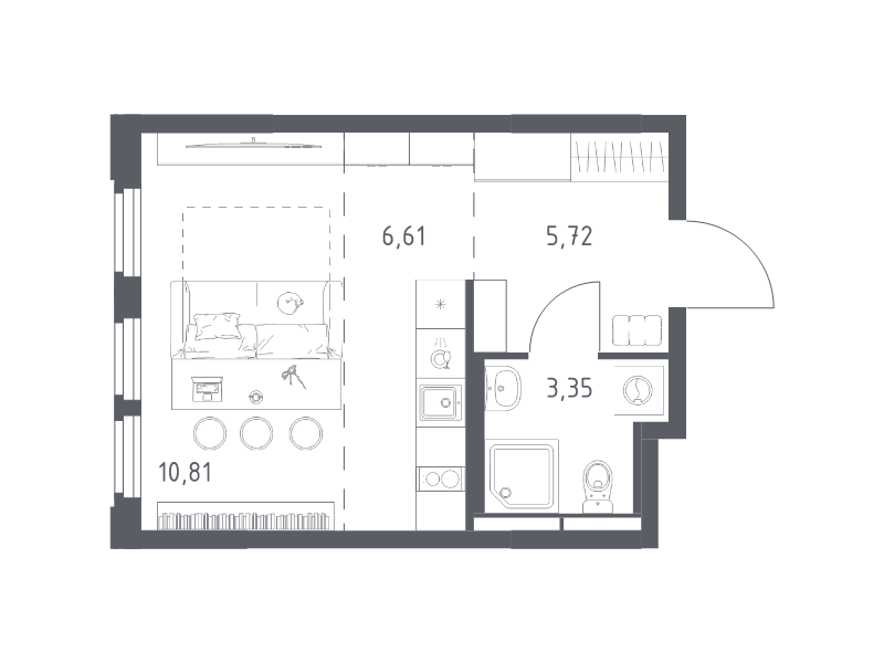 Студия 26,5 м²