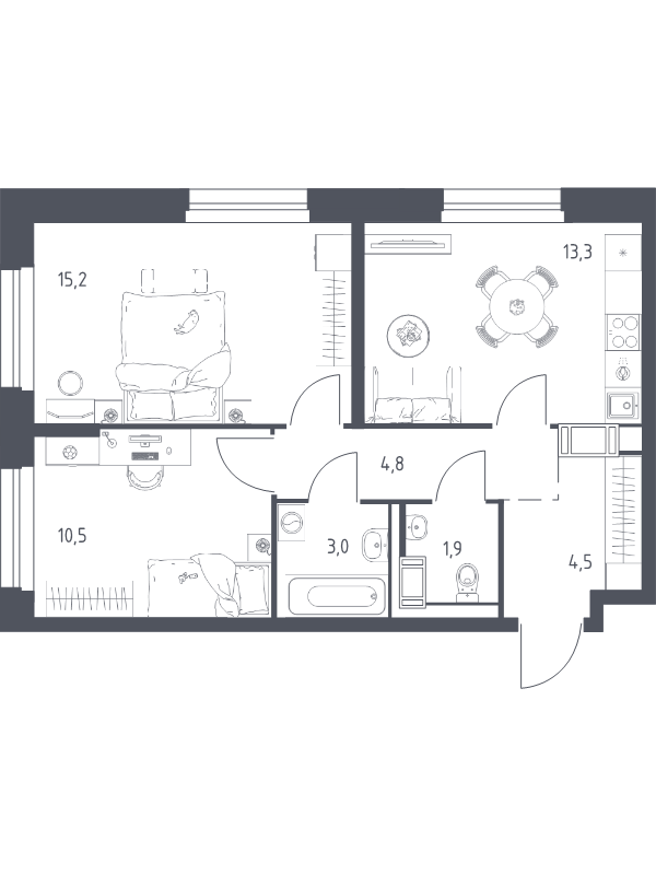 2 ккв 52,2 м²