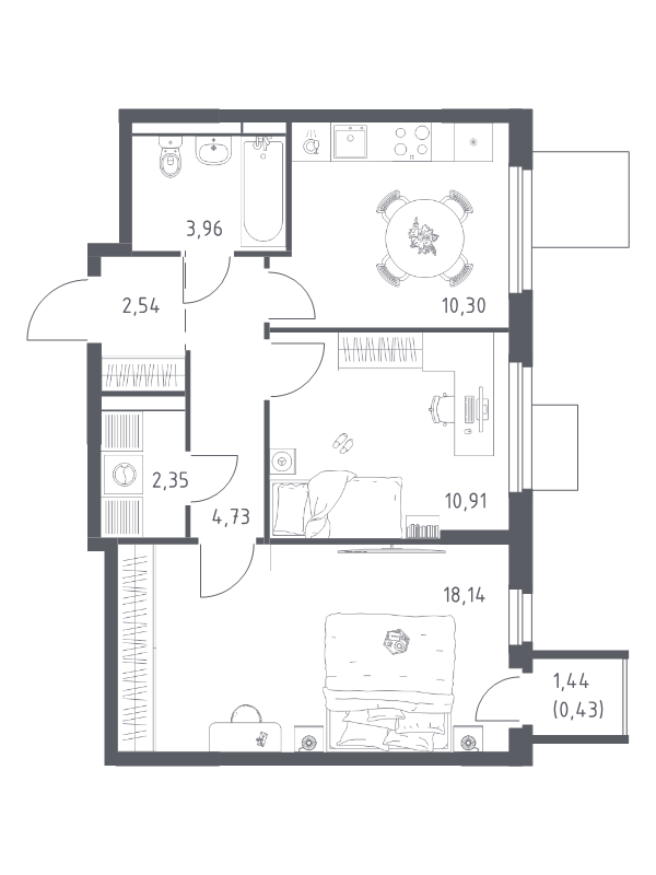 2 ккв 53,4 м²