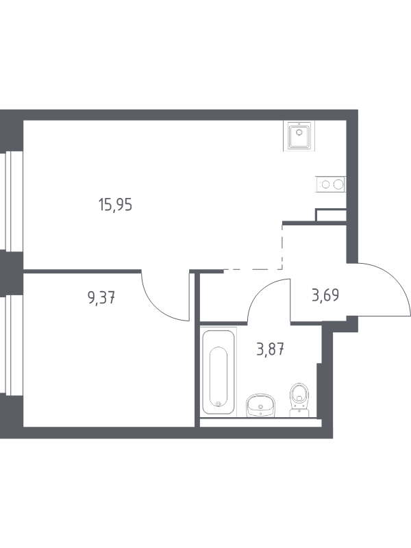 2 ккв (Евро) 32,9 м²