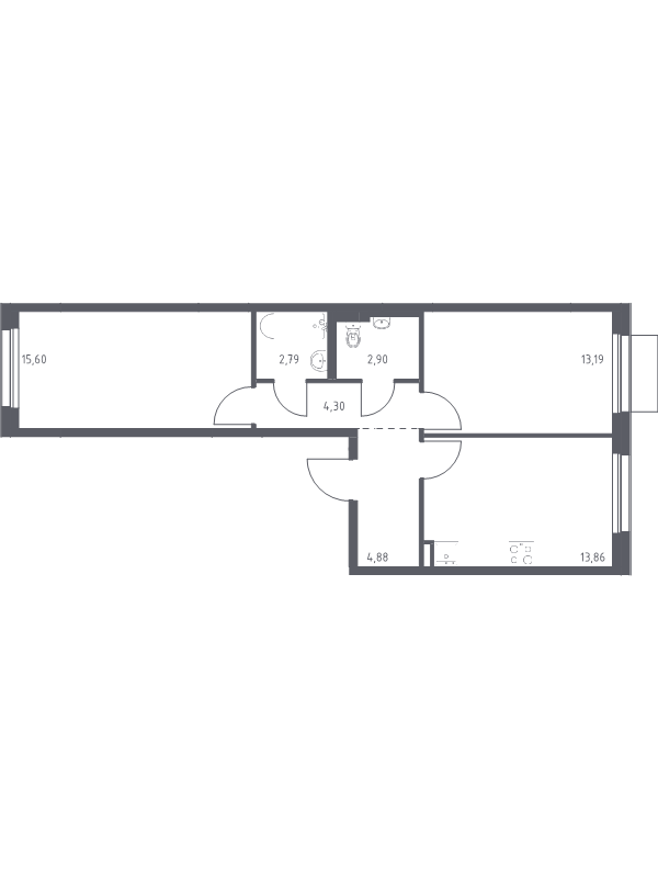 2 ккв 57,5 м²