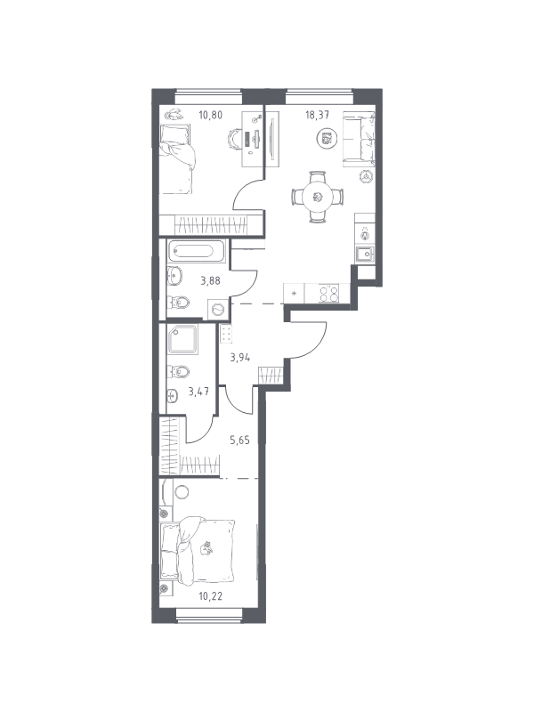 3 ккв (Евро) 56,3 м²