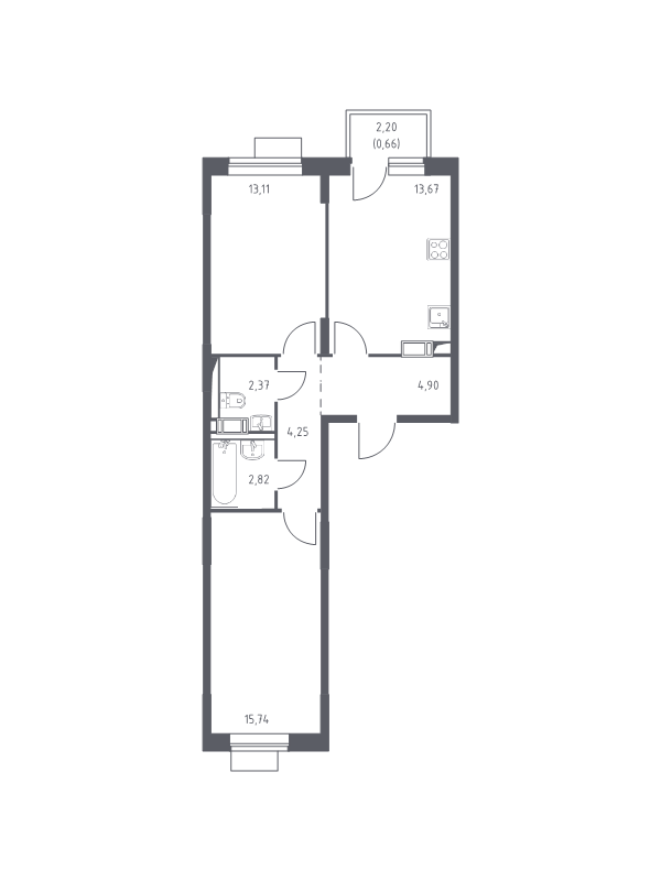 2 ккв 57,5 м²