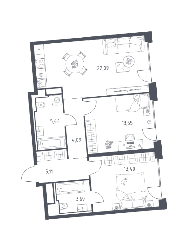 3 ккв (Евро) 67,4 м²