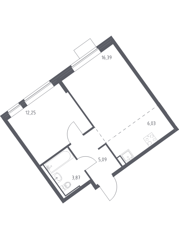 2 ккв (Евро) 43,6 м²