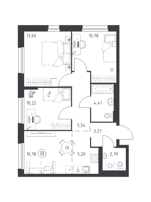 4 ккв (Евро) 66,6 м²