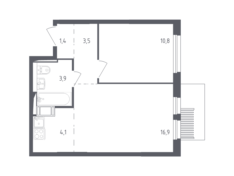 2 ккв (Евро) 39,9 м²
