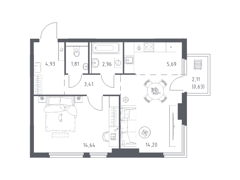 2 ккв (Евро) 48,3 м²