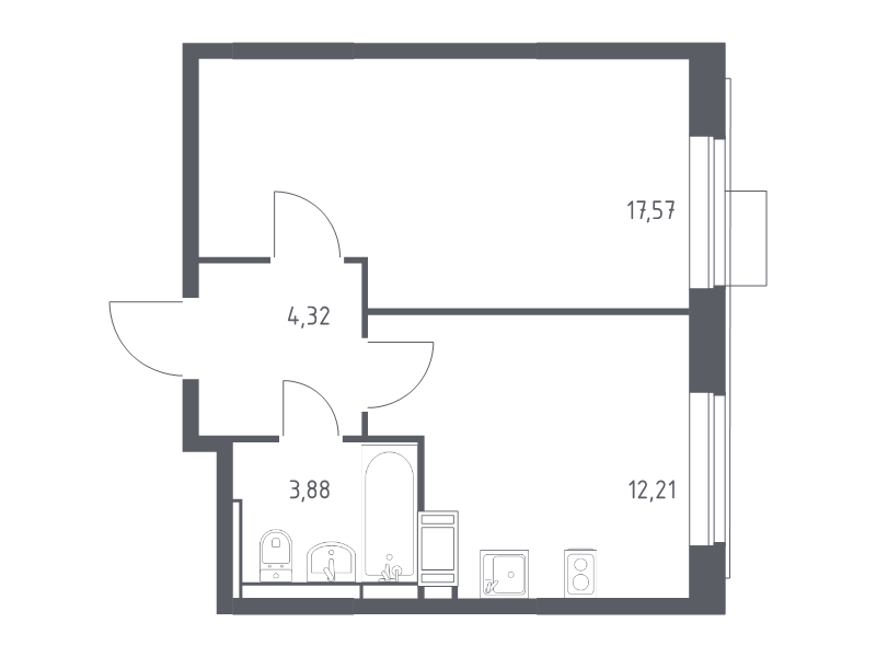 1 ккв 38 м²
