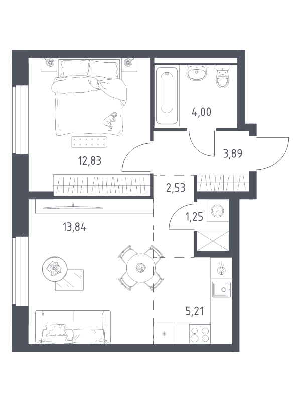 2 ккв (Евро) 43,6 м²