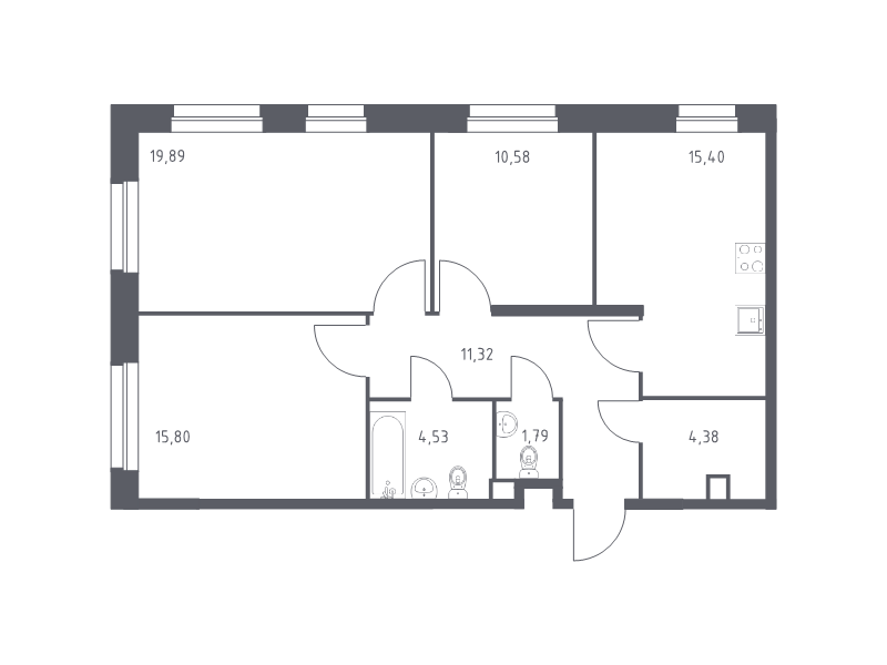 4 ккв (Евро) 83,7 м²