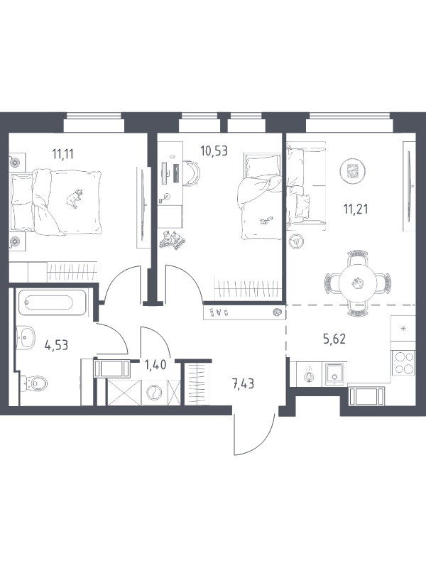 3 ккв (Евро) 51,8 м²