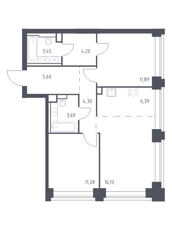 3 ккв (Евро) 66,9 м²