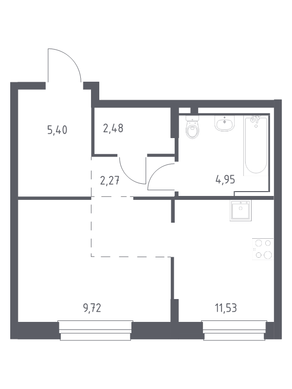 Студия 36,4 м²