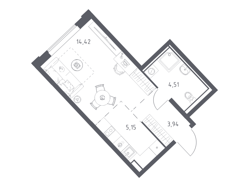 Студия 28 м²