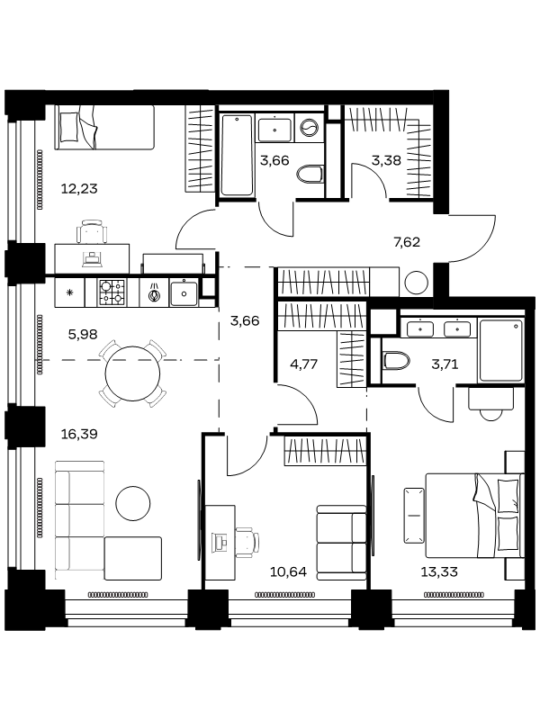 4 ккв (Евро) 85,4 м²