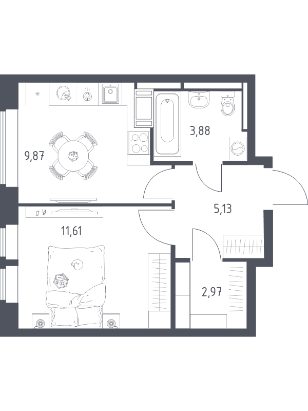 2 ккв (Евро) 40,5 м²