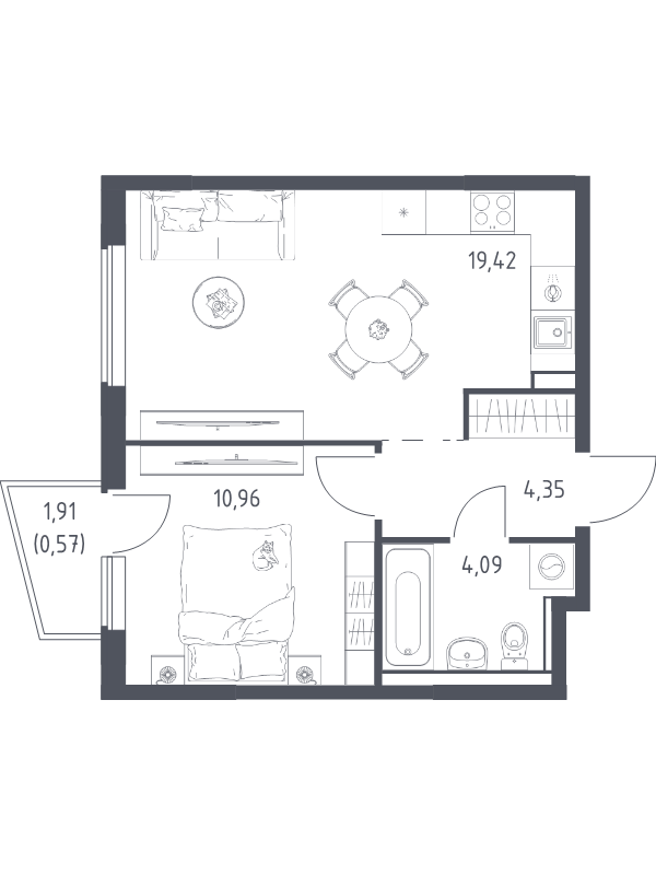 2 ккв (Евро) 39,4 м²