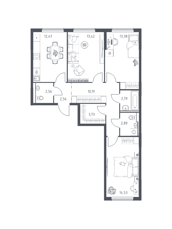 3 ккв 78,5 м²
