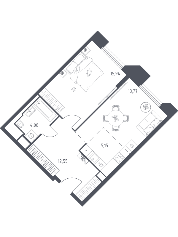 2 ккв (Евро) 51,5 м²